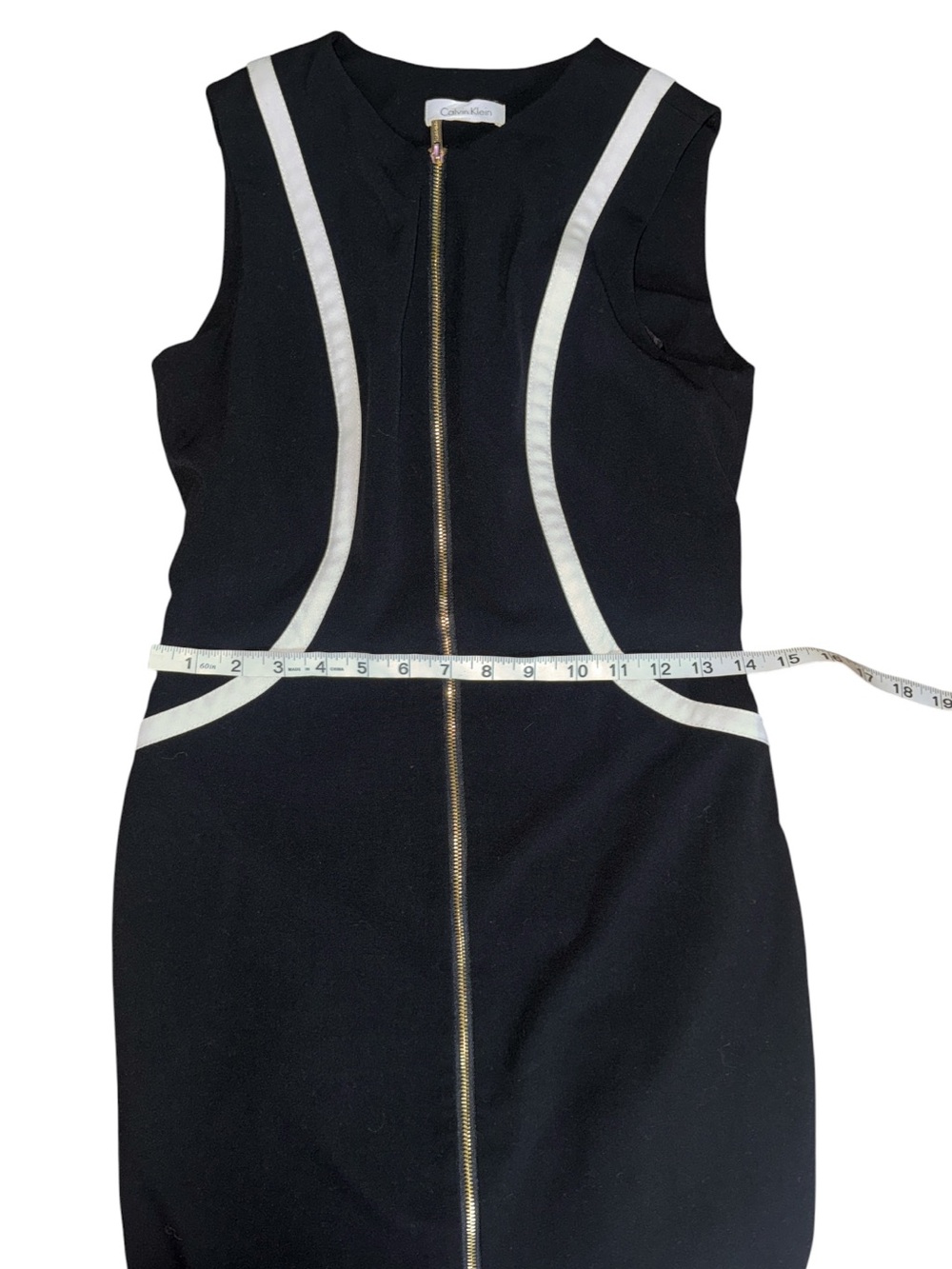 Calvin Klein Black White Zip Front Sheath Dress Gold Zipper 6/8 size - Picture 6 of 7